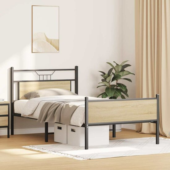 Bedframe Zonder Matras 107X203Cm Spaanplaat Kleurig 107 x 203 cm Sonoma eiken