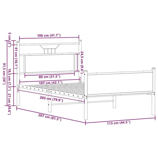 Bedframe Zonder Matras 107X203Cm Spaanplaat Kleurig 107 x 203 cm Sonoma eiken