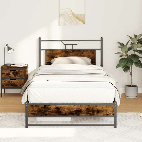 Bedframe Zonder Matras Spaanplaat Kleurig 107 x 203 cm Gerookt eiken