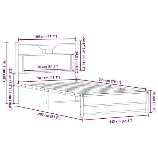 Bedframe Zonder Matras Spaanplaat Kleurig 107 x 203 cm Gerookt eiken