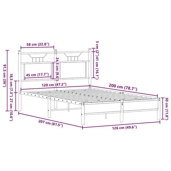 Bedframe Zonder Matras Hout Kleurig 120 x 200 cm Gerookt eiken