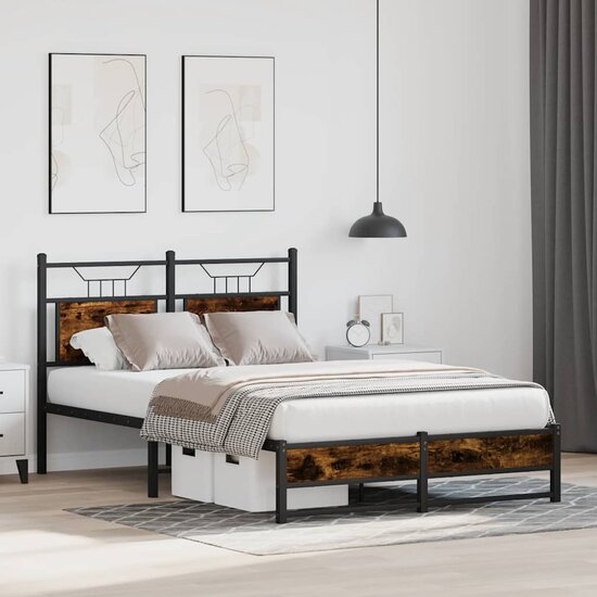 Bedframe Zonder Matras Hout Kleurig 120 x 200 cm Gerookt eiken