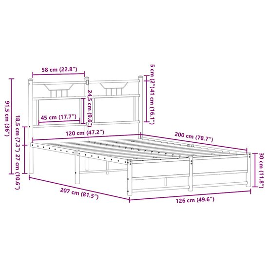 Bedframe Zonder Matras Hout Kleurig 120 x 200 cm Gerookt eiken