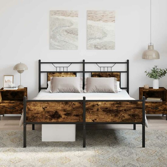 Bedframe Zonder Matras Hout Kleurig 137 x 190 cm Gerookt eiken