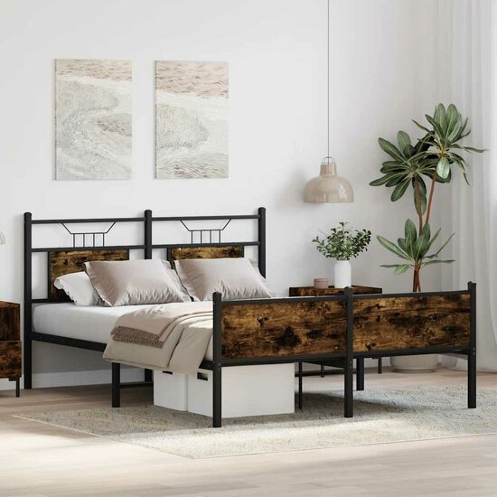 Bedframe Zonder Matras Hout Kleurig 137 x 190 cm Gerookt eiken