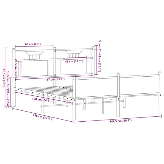 Bedframe Zonder Matras Hout Kleurig 137 x 190 cm Gerookt eiken