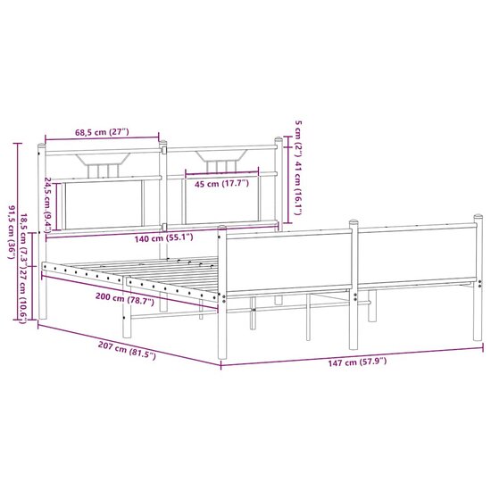 Bedframe Zonder Matras Hout Kleurig 140 x 200 cm Gerookt eiken