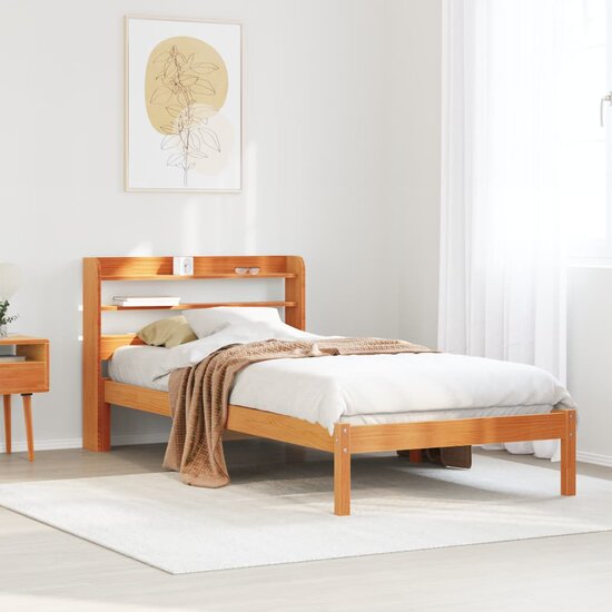 Bedframe Met Hoofdbord Massief Grenenhout 90 x 200 cm Wasbruin