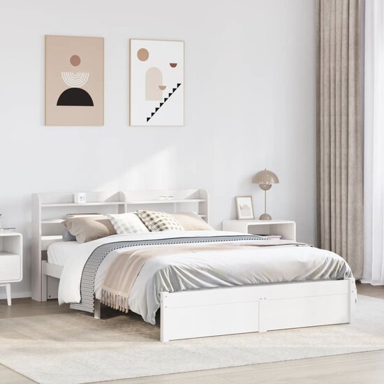 Bedframe Met Hoofdeinde Zonder Matras 140 x 190 cm Wit