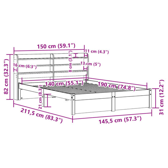 Bedframe Met Hoofdeinde Zonder Matras 140 x 190 cm Wit