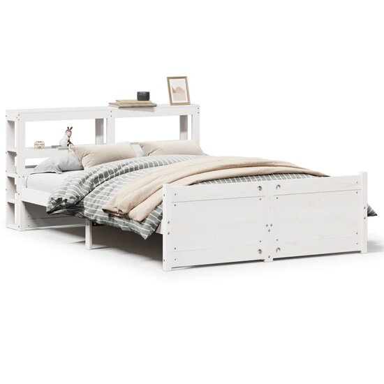 Bedframe Met Hoofdbord Massief Grenenhout Wit 150X200 Cm