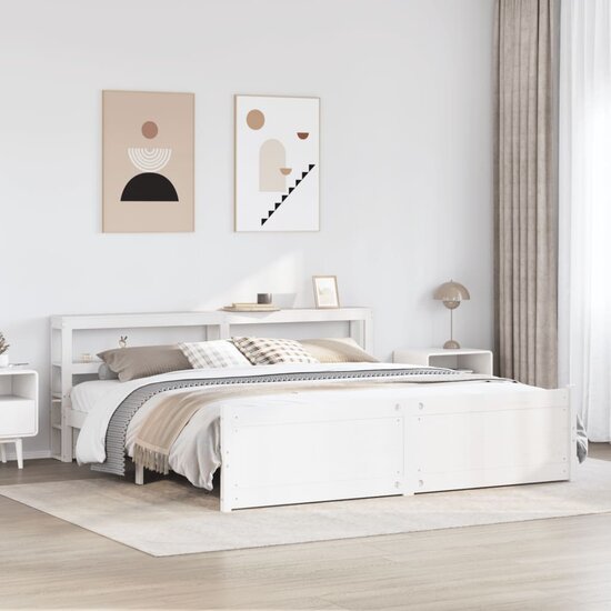 Bedframe Met Hoofdeinde Zonder Matras 200X200 Cm Wit Cr&egrave;me