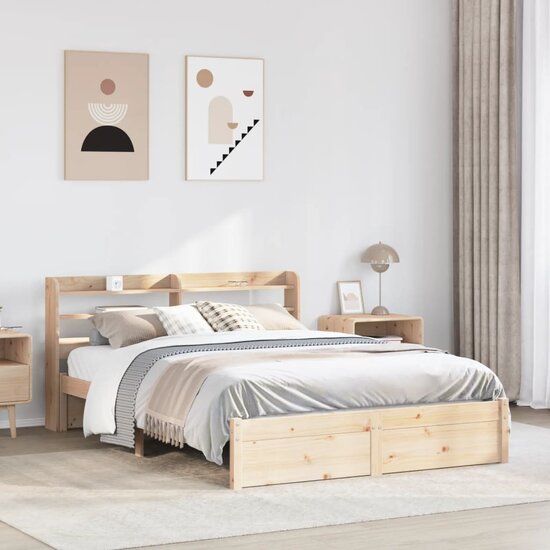 Bedframe Met Hoofdbord Massief Grenenhout 120 x 200 cm Bruin