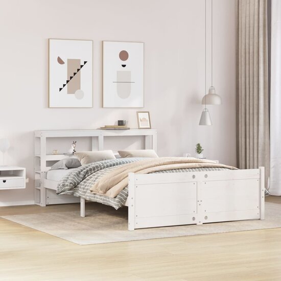 Bedframe Met Hoofdeinde Zonder Matras 160X200 Cm Wit Oud Hout