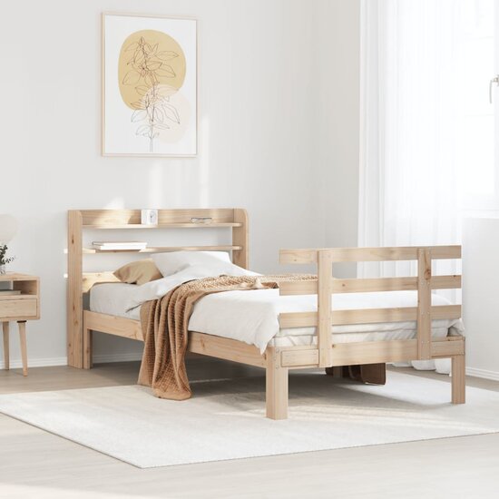 Bedframe Met Hoofdbord Massief Grenenhout 90 x 200 cm Bruin