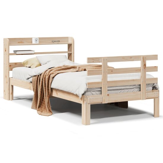 Bedframe Met Hoofdbord Massief Grenenhout 90 x 200 cm Bruin