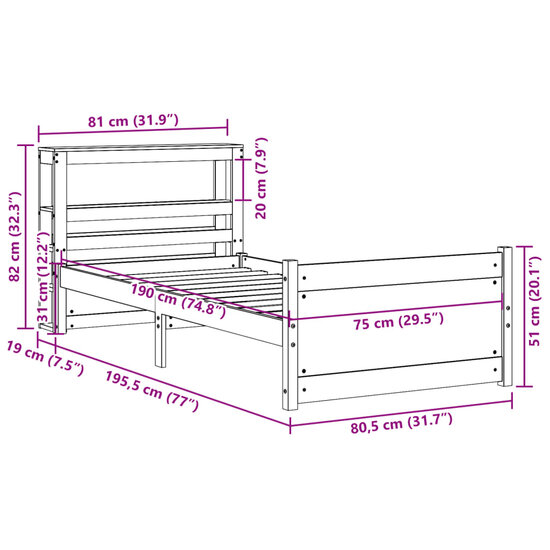 Bedframe Met Hoofdbord Massief Grenenhout 75X190 Cm