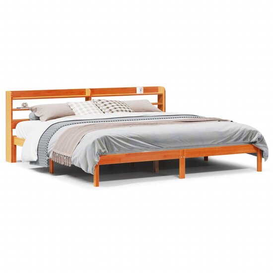 Bedframe Met Hoofdbord Massief Grenenhout 200 x 200 cm Wasbruin