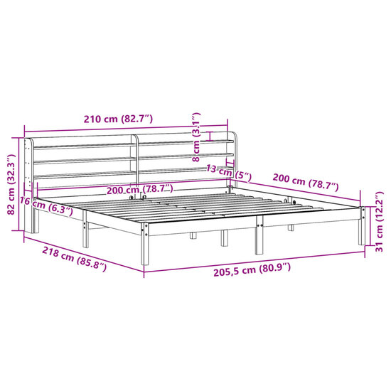 Bedframe Met Hoofdbord Massief Grenenhout 200 x 200 cm Wasbruin
