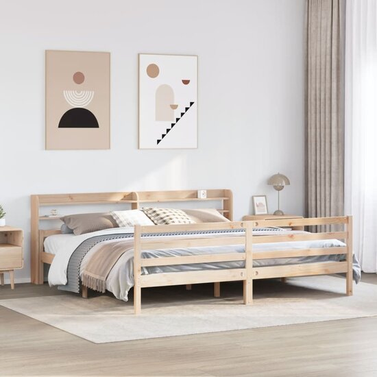 Bedframe Met Hoofdbord Massief Grenenhout 200 x 200 cm Bruin