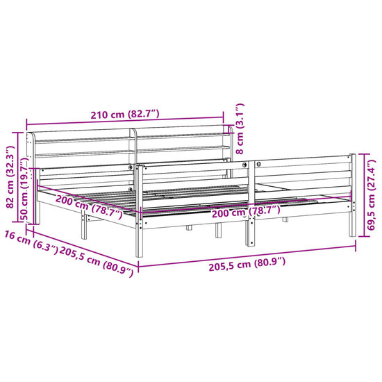 Bedframe Met Hoofdbord Massief Grenenhout 200 x 200 cm Bruin