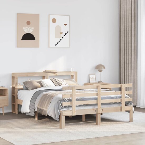 Bedframe Met Hoofdbord Massief Grenenhout 150X200 Cm Grijs Sonoma