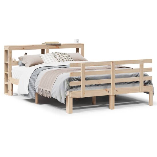 Bedframe Met Hoofdbord Massief Grenenhout 150X200 Cm Grijs Sonoma