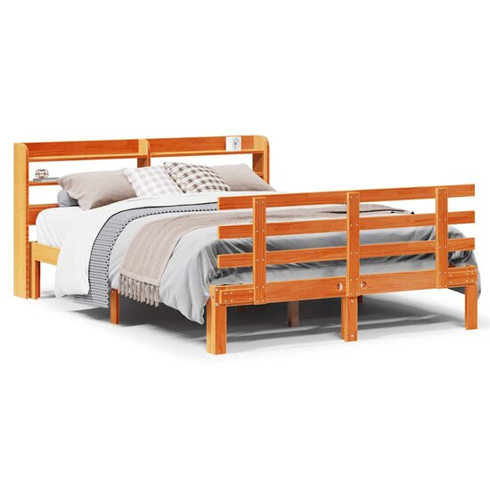 Bedframe Met Hoofdbord Massief Grenenhout 150 x 200 cm Wasbruin