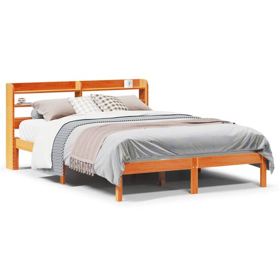 Bedframe Met Hoofdbord Massief Grenenhout 135 x 190 cm Wasbruin