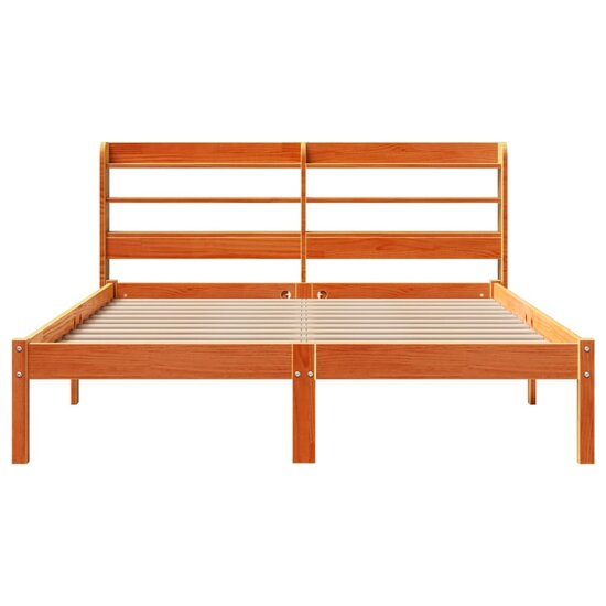 Bedframe Met Hoofdbord Massief Grenenhout 135 x 190 cm Wasbruin