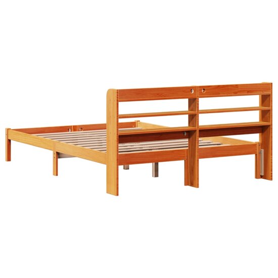 Bedframe Met Hoofdbord Massief Grenenhout 135 x 190 cm Wasbruin