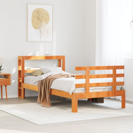 Bedframe Met Hoofdbord Massief Grenenhout Wasbruin 100X200 Cm Betongrijs