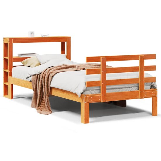 Bedframe Met Hoofdbord Massief Grenenhout Wasbruin 100X200 Cm Betongrijs
