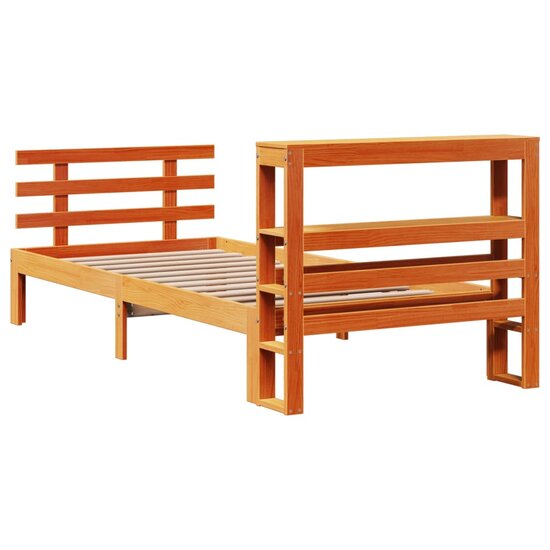 Bedframe Met Hoofdbord Massief Grenenhout Wasbruin 100X200 Cm Betongrijs