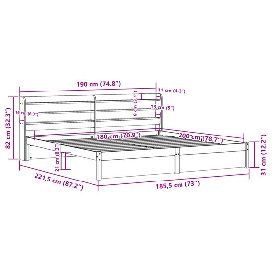 Bedframe Met Hoofdeinde Zonder Matras 180 x 200 cm Wit