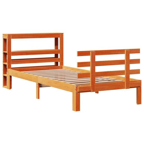 Bedframe Met Hoofdbord Massief Grenenhout Wasbruin 90X190 Cm Betongrijs