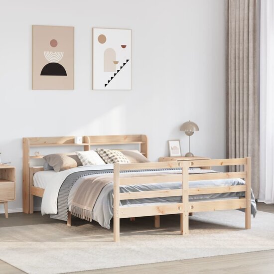 Bedframe Met Hoofdbord Massief Grenenhout Wit 140 x 200 cm Bruin