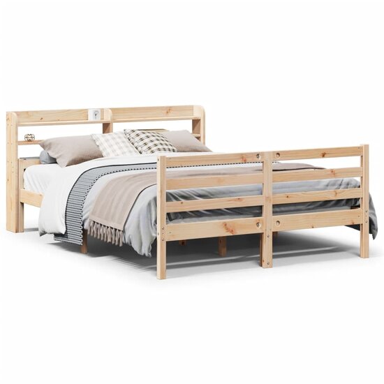 Bedframe Met Hoofdbord Massief Grenenhout Wit 140 x 200 cm Bruin