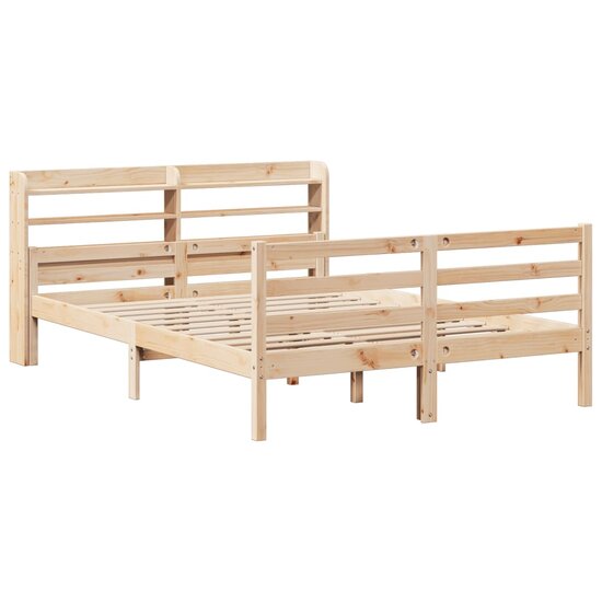 Bedframe Met Hoofdbord Massief Grenenhout Wit 140 x 200 cm Bruin