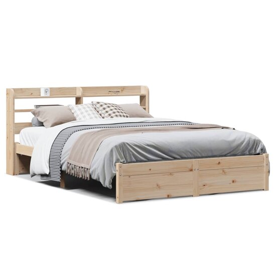 Bedframe Met Hoofdbord Massief Grenenhout Wit 140 x 200 cm Bruin
