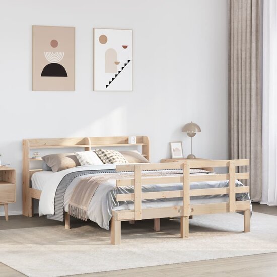 Bedframe Met Hoofdbord Massief Grenenhout 140 x 190 cm Bruin