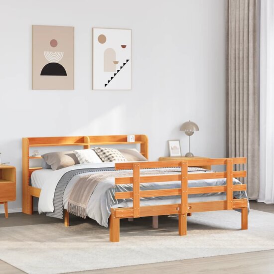 Bedframe Met Hoofdbord Massief Grenenhout 120 x 200 cm Wasbruin