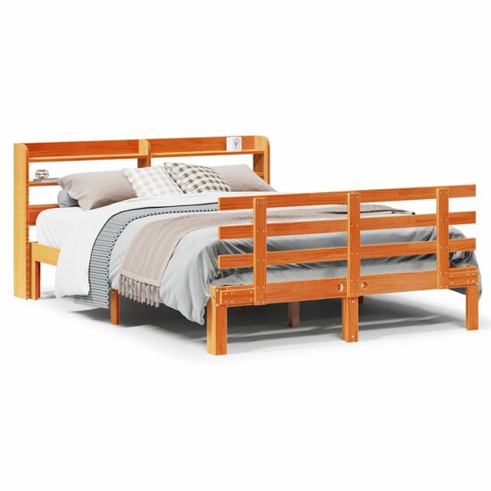 Bedframe Met Hoofdbord Massief Grenenhout 120 x 200 cm Wasbruin