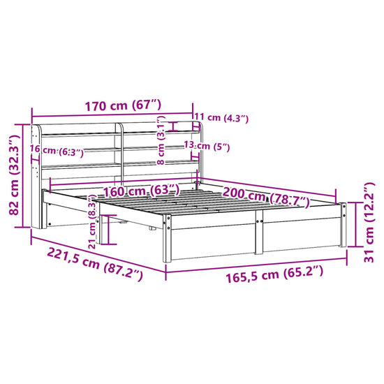 Bedframe Met Hoofdeinde Zonder Matras 160 x 200 cm Wit