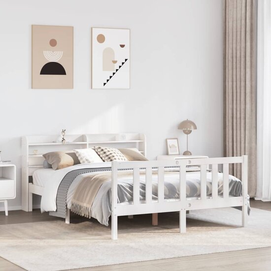 Bedframe Met Hoofdeinde Zonder Matras 160 x 200 cm Wit