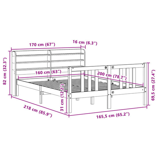 Bedframe Met Hoofdeinde Zonder Matras 160 x 200 cm Wit