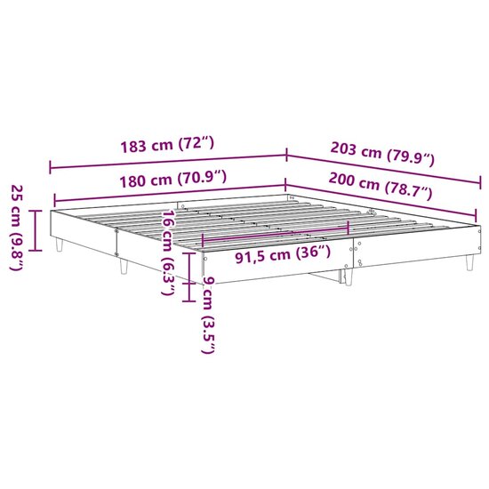 Bedframe Zonder Matras Hout Kleurig 180 x 200 cm Gerookt eiken