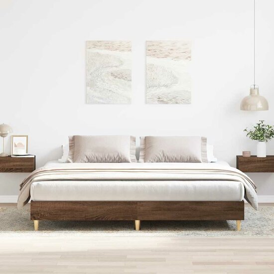 Bedframe Zonder Matras Bewerkt Hout 180 x 200 cm bruin eikenkleur