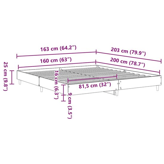 Bedframe Zonder Matras Spaanplaat 160 x 200 cm Betongrijs
