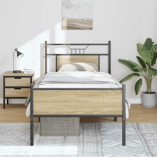 Bedframe Zonder Matras Hout Kleurig 90 x 200 cm Sonoma eiken